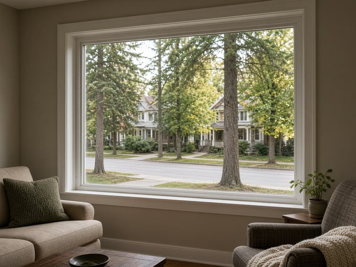 Large picture window on the front of a house.