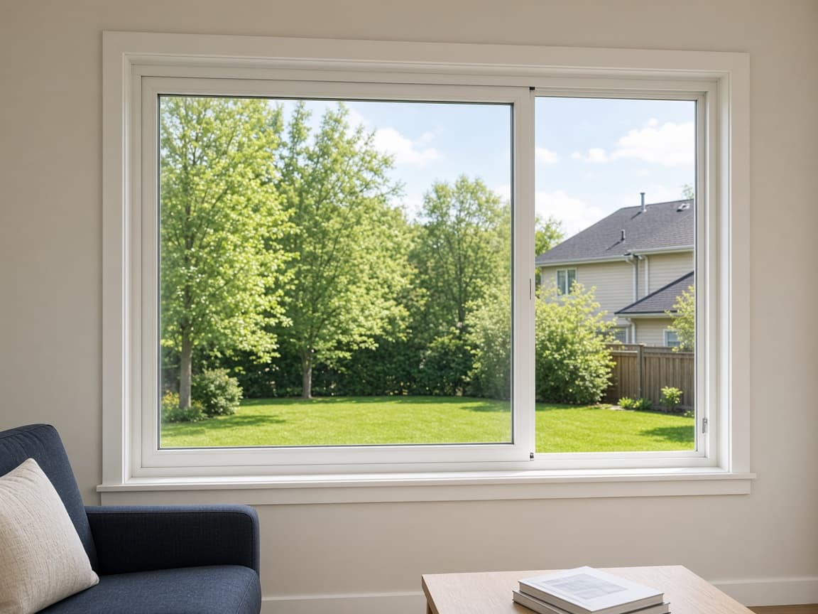White sliding window on the side of a house.